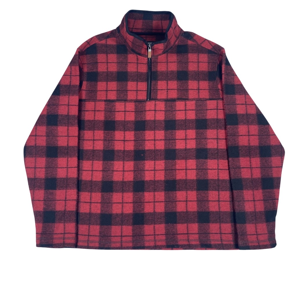 John Wayne Fleece Pullover‎ Mens XXL Red Buffalo Plaid Quarter Zip NWT